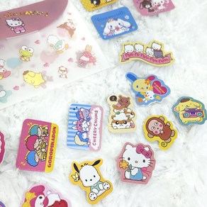 SANRIO 헬로키티 산리오캐릭터즈 레트로 조각스티커 40pcs (핑크) 키티 씰 산리오 스티커