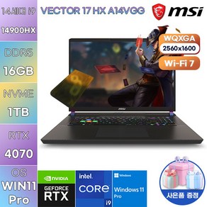 MSI VECTOR 17 HX A14VGG-i9 WIN11 대학생 포토샵 영상편집 사무용 업무용 게임용 고사양 노트북, WIN11 Po, 16GB, 1TB, 블랙