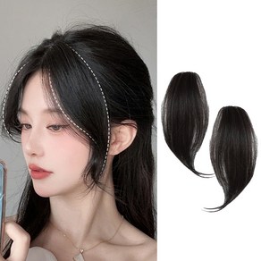 일호장신구 애교 앞머리 볼륨 헤어 피스 가발 핀 착용쉬운 사이드 옆 머리 청순한 스타일, 1개, 쿨블랙