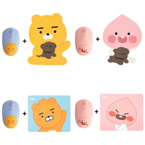 [찬지림몰]카카오프렌즈 얼굴 마우스 + 형태 마우스패드 세트 라이언 어피치, 어피치 B세트