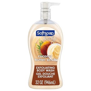 Softsoap 각질 제거 바디 워시 펌프 코코넛 버터 스크럽 946.4ml 32액량 온스 169396, 32 Fl Oz (Pack of 1), 1개, 946ml