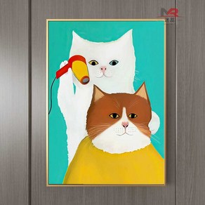 강아지 미용 액자 그림 미용실 헤어샵 고양이 이발사, 30x40 검은 나뭇결 프레임 스타일 2