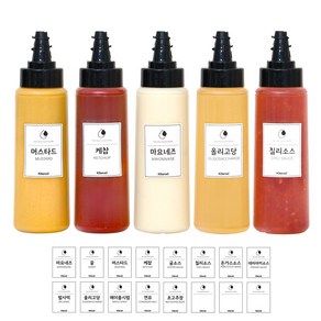 투웨이 소스통 블랙 5P (모던 스티커 16종 포함), 5개, 350ml