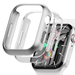 가꼬싶다 변색없는 하드커버 애플워치 케이스 2개입, 투명+실버, 1개