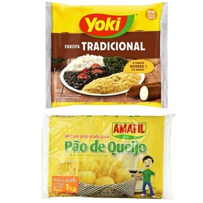 Yoki - 양념 카사바 가루 14온스 Faofa De Mandioca Ponta Tempeada 400g 치즈 빵 믹스 Amafil/Mistua Pao de Queijo, 1개