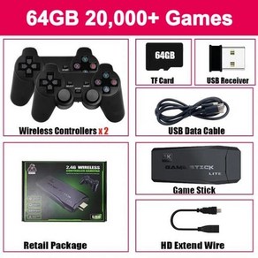 4K 비디오 게임 콘솔 무선 컨트롤러 게임 패드 내장 20000 + 게임 64G 레트로 핸드헬드 게임 플레이어 HD T, 64G with box, 03 64G with Box