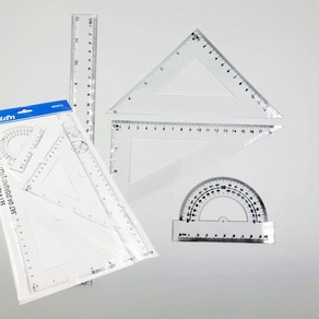 투명 삼각자 각도기 30cm 자 제도 세트 (4PCS), 상세페이지 참조, 상세페이지 참조