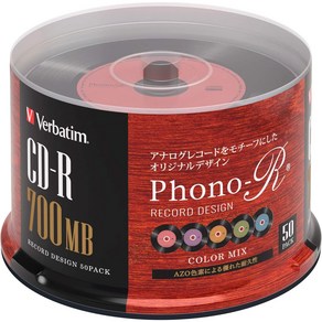 Vebatim 버베이텀 데이터용 CD-R 레코드 디자인 700MB 50장 컬러 MIX Phono-R (포노알) SR80FHX50SV7, 상품명참조, 1개