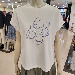 BCBG 비씨비지 여름23 자수패치 체크 티셔츠 B3B5X425