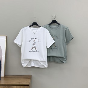 [행복여] 1+1 걸 레터링 캐쥬얼 반팔 티셔츠