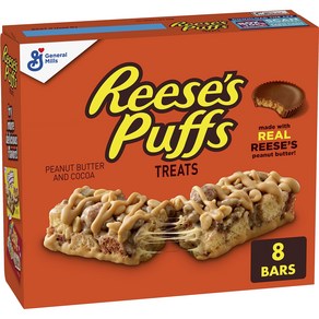 Reese's Puffs Beakfast Ceeal Teat Bas Peanut Butte & Cocoa 리즈 퍼프스 아침 시리얼 트리트 바 땅콩 버터 & 코코아 8, 8개, 24g