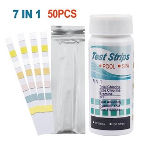 염소 브롬 알칼리도 pH 경도 및 시아누르산 테스터 스트립을 위한 7가지 방법 수영장 테스트, 50 packs
