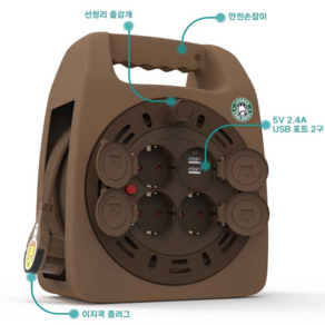 2024년 신제품 캠핑릴선 3구 USB 2포트/10m 과부하 차단내장