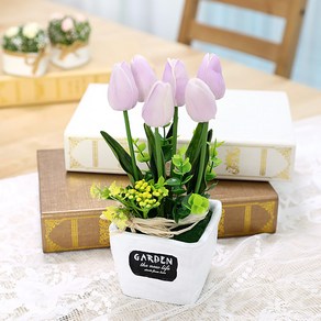 인테리어 미니 조화화분 튤립 가든 사각화분 1P, 튤립사각가든화분 퍼플, 1개