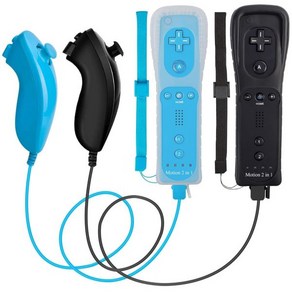 ECRABONE Wii Nunchuck 리모컨 2팩 U 콘솔과 호환되는 모션 플러스 포함  충격 기능 블랙+블루, 1개