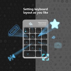 YesWod X-20 customized keypad used fo Poceate Goodnotes csp and suppot ipad mac and windows, Metallic gey, TypeC