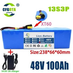 전기 자전거 스쿠터용 리튬 이온 배터리 팩 13S3P 48V 100000mAh 100Ah 1000W BMS 54.6V, 48V 100AH, 1개