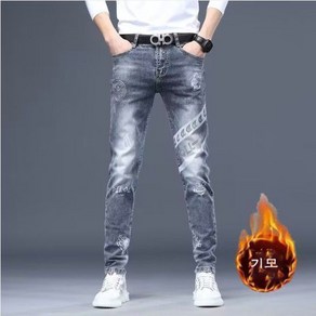 남성용 청바지 겨울기모 프린트슬림스판 자수 청바지 뉴타임즈 Men's jeans