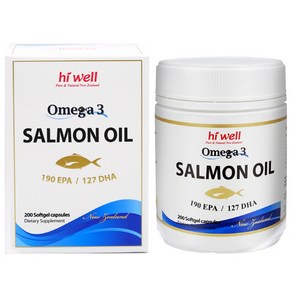 Hi Well Salmon oil Omega 3 하이웰 뉴질랜드 살몬 오일 오메가3 200소프트젤, 2개, 200정