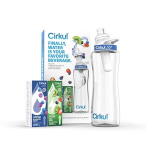 Cikul 946.4ml(32온스) BPA 프리 플라스틱 물병 스타터 키트 네이비 뚜껑 포함 맛 카트리지 2개(LifeSip 블루베리 포도 1개 GoSip 키위 베리 1개)