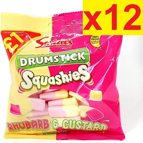 [영국발송] 12봉지 1.45kg 스위즐 드럼스틱 루바브 앤 커스터드 스쿼시145g Swizzels Drumstick Rhubarb and Custard Squashies