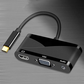 4인 1 USB c형 c-3.5mm 오디오 어댑터 30hz HDMI VGA 허브 맥북 태블릿 PC 휴대폰용, 01 Black, 1개