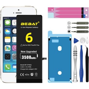 BEBAT아이폰6 배터리 교체 3500mAh 대용량 Liion 폴리머 모델 A1586 A1589 A1549 전문 수리 도구 키트 포함, 1개