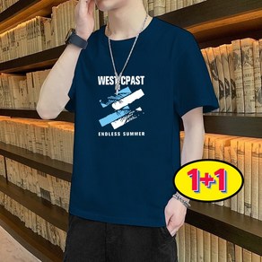 AOKADA 1+1 남성 반필 티셔츠 쿨티 쿨링 아이스 실크 레터링 라운드넥 루즈핏 기본티 박스핏 남자 반팔티 기본티