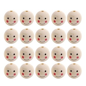 20PCS 천연 나무 구슬 귀여운 웃는 얼굴 패턴 DIY 보석 만들기 용품 스마일 얼굴 구슬 나무 둥근 구슬 DIY용, 20, 1개