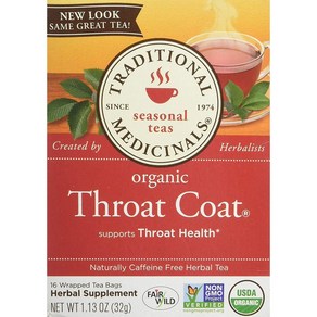 Taditional Medicinals Oganic Thoat Coat Tea Bags 16 Cou Taditional Medicinals 유기농 인후 코트 티백 16개, 1개, 181.44g