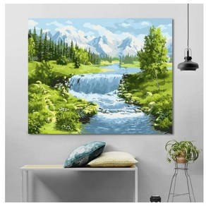 DIY 폭포 그림 유화 그림 그리기 세트 산수화 풍경화 색칠하기 다양한 디자인 캔버스 액자형, K, 1개
