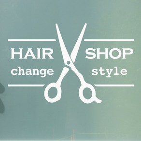 hai shop change style 가위 미용실 인테리어 스티커, small, 흰색