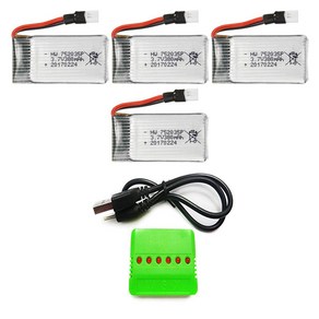 3.7v 380mah 드론배터리충전기세트, (X4) 380mah4개+6in1충전, 1개