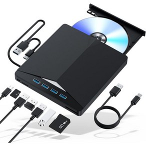 노트북용 외장 CDDVD 드라이브 USB 3.0 DVD 플레이어 7 in 1 CD ROM Disk 휴대용 버너 노트북 데스크톱 PC Windows 111087 Linux Mac, Black