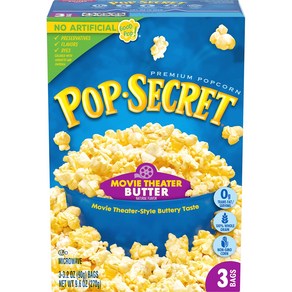 Pop Secet Popcon Movie Theate Butte Micowave Popcon Bags 팝 시크릿 팝콘 영화관 버터 전자렌지 팝콘 백 3개입 박, 90g, 3개