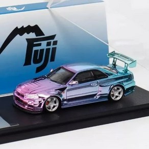 Fuji 1:64 닛산 스카이라인 GT- R (R34) Z-tune 퍼플 / 블루 그라디언트 크롬, 1개