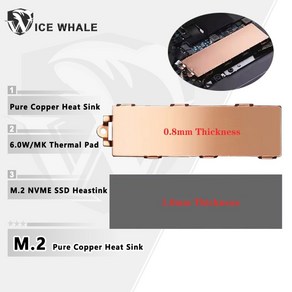 OCNG M.2 NVME SSD HEASTINK 순수 구리 방열판 M.2 2280 SSD 노트북 데스크탑 SSD 쿨러 6.0W MK 열 패드 포함 냉각, 1개