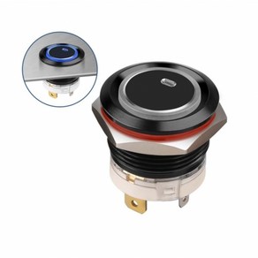 19mm 메탈블랙 방수_푸쉬락버튼 스위치 블루LED 9-24V, 1개