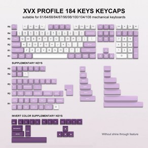 화이트 활 백라이트 PBT 키캡 더블샷 XVX 체리 MX Womie Anne Po 2 식 게임용 키보드 187/169 키, [04] 184 key white puple