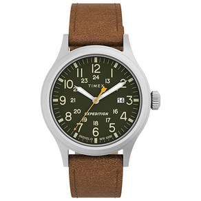 Timex 남성용 엑스페디션 스카우트 솔라 캐쥬얼 시계 40mm 쿼츠 레더 스트랩 베이지 20 (TW4B247009J)