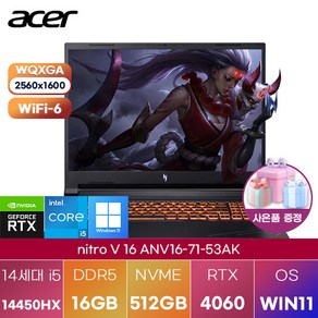 에이서 니트로 V 16 ANV16-71-53AK 윈11 사무용 고사양 노트북, WIN11 Po, 16GB, 512GB