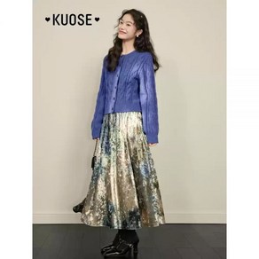 KUOSE 쿠오세스커트 벨벳 유니크 유화 탄성 롱