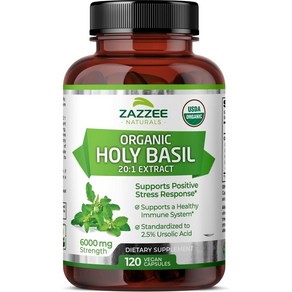 Zazzee 홀리바질 추출물 6000mg 120캡슐 우르솔산 우르솔릭산, 1개, 기본, 120정