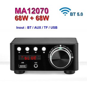 68W + inf언 MA12070 블루투스 5.0 앰프 디지털 오디오 파워 클래스 D USB AUX TF 홈 시어터 HiFi 스테레오 미니, [03] Sive Amplifie, 1개, 1.only Powe Adapte, 03 Sive Amplifie