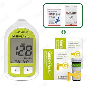 녹십자엠에스 그린닥터 혈당측정기+시험지100매+멸균침110개+솜100매(메디캣 스왑) 혈당측정기 세트[메디캣 출고]
