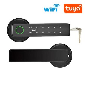 Tuya 라이프 앱 와이파이 리모컨 지문 암호 RFID IC 카드 데드 볼트 실내 가정용 나무 금속 문짝, [02] Black Tuya, 2) Black Tuya, 없음