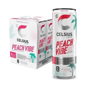 셀시어스 CELSIUS 스파클링 피치 바이브 에너지 드링크 12 Fl Oz 4팩 209176, 355ml