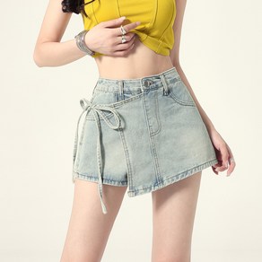 SAHINER 여성 여름 하이웨스트 페이크 레이어드 언밸런스 스트랩 치마 청바지 LJBDK07