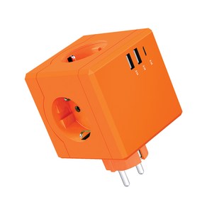 티메코 SF코팅 큐브 디자인 멀티탭 4000W 고용량 3구 (USB-A 2포트 C타입 1포트), 1개, SF01 오렌지, 7.6cm