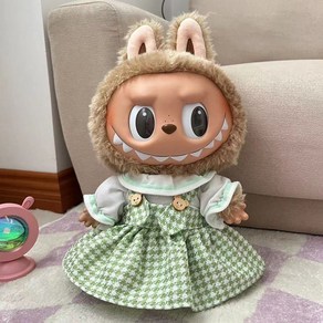 15cm 17cm 30cm 라부부 Labubu 인형옷 브라운 체크 무늬 나비넥타이 슈트, F